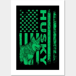 Irish Sibe Husky Dog American Ireland Flag St Patrick Day Posters and Art